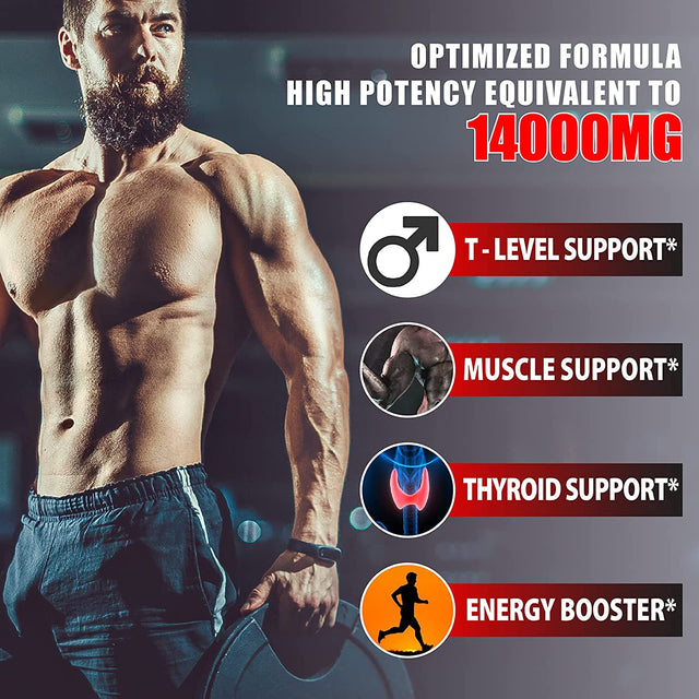 Agobi Testosterone Supplement for Men - 11 Potent Herbs Equivalent to 14000Mg - Ashwagandha, Tribulus, Ginseng & More - 60 Capsules for 1 Month