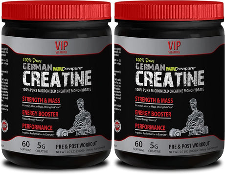 Bodybuilding Supplements for Men Muscle Grow - German CREATINE CREAPURE Powder - PRE & Post Workout - Creatine for Women - 2 Cans 600 Grams (120 Servings)