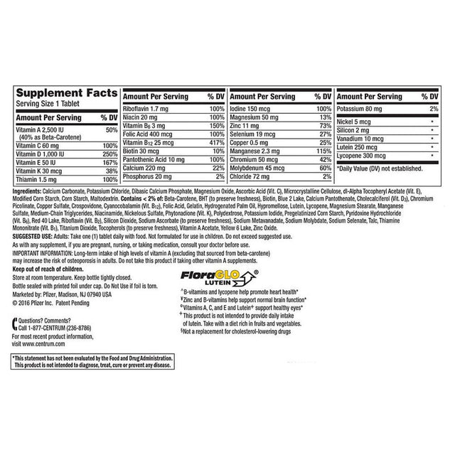 Centrum Silver Adult 50+ Multivitamin/Multimineral Supplement Tablet, Vitamin D3 (325 Ct.)