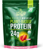 Organic Muscle Vegan Protein Powder - Plant Based Strawberry Multi-Sourced Protein Powder with Pea, Hemp, Brown Rice, Chia Seed & Amino Acids - Low Calorie for Muscle Growth & Speed Recovery