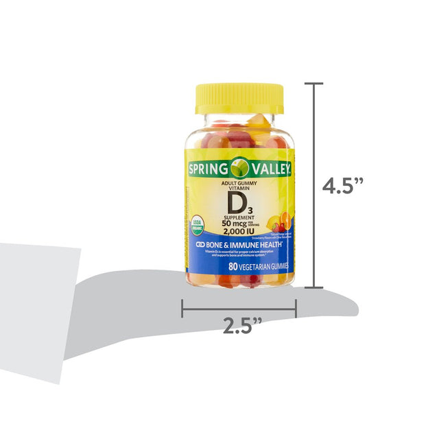 Spring Valley Vitamin D3 Gummy, 2000 IU, 80 Ct