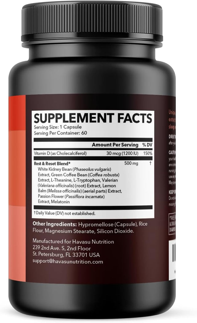 HAVASU NUTRITION Night Time Fat Burner Metabolism Booster | Appetite Suppressant & Supplement to Support Weight Loss | 60 Weight Loss Supplement Pills for Men