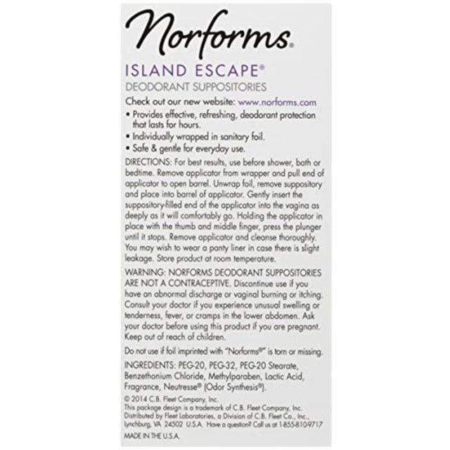 Norforms Feminine Deodorant Suppositories, Island Escape, 12 Ct