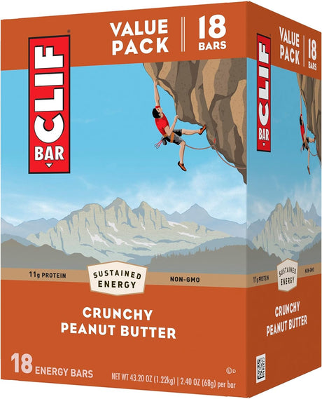 CLIF BAR - Crunchy Peanut Butter - Made with Organic Oats - Non-Gmo - Plant Based - Energy Bars - 2.4 Oz. (18 Pack)