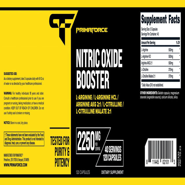 Nitric Oxide Booster, 750 Mg, 120 Capsules, Primaforce