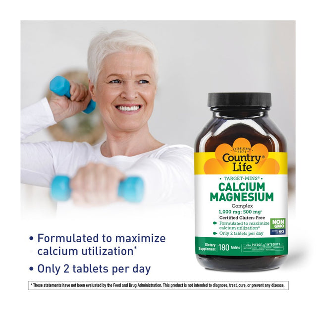 Country Life Target-Mins Calcium-Magnesium Complex, 1,000 Mg, 180 Tablets (500 Mg per Tablet)