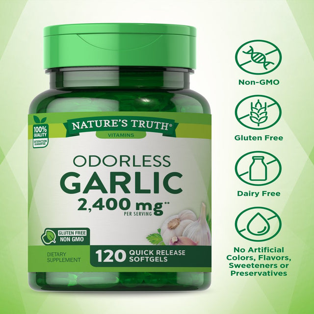 Odorless Garlic 2400 Mg | 120 Softgel Capsules | High Strength Extract Pills | Non-Gmo, Gluten Free Supplement | by Nature'S Truth