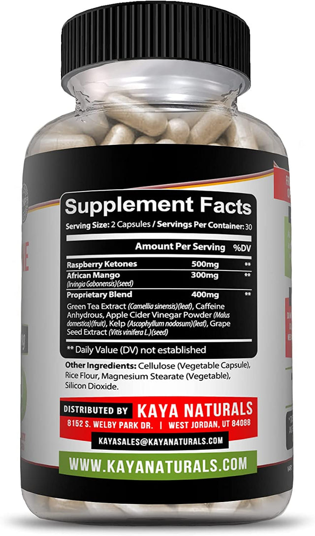 Kaya Naturals Keto Diet Raspberry Ketone - Weight Loss Supplement, Appetite Control, Boost Metabolism - 60 Count