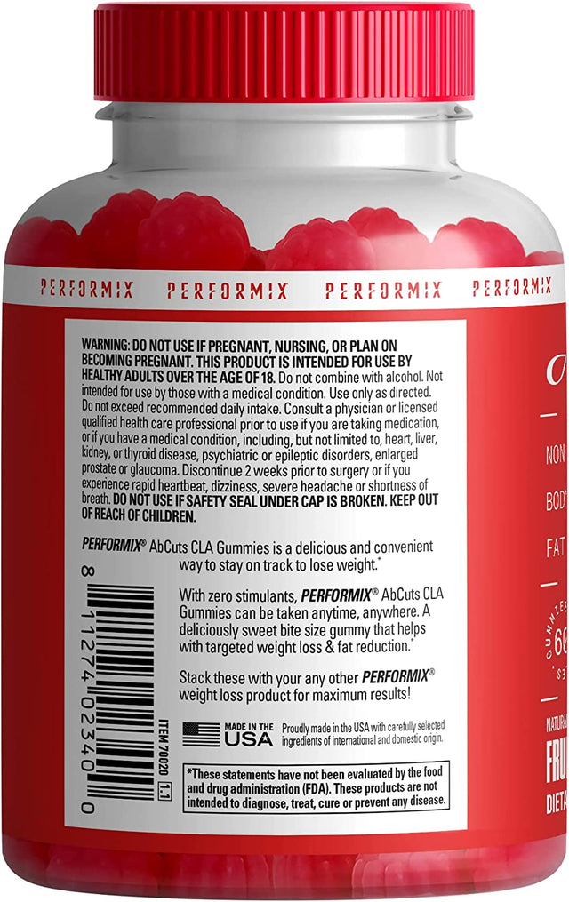 PERFORMIX Abcuts CLA Gummies - 60 Gummies, Fruit Punch - Non-Stimulant, Body Composition and Fat Reduction - Contains Omega 3, Flaxseed Oil & Vitamin E Sugar Free Healthy Metabolism