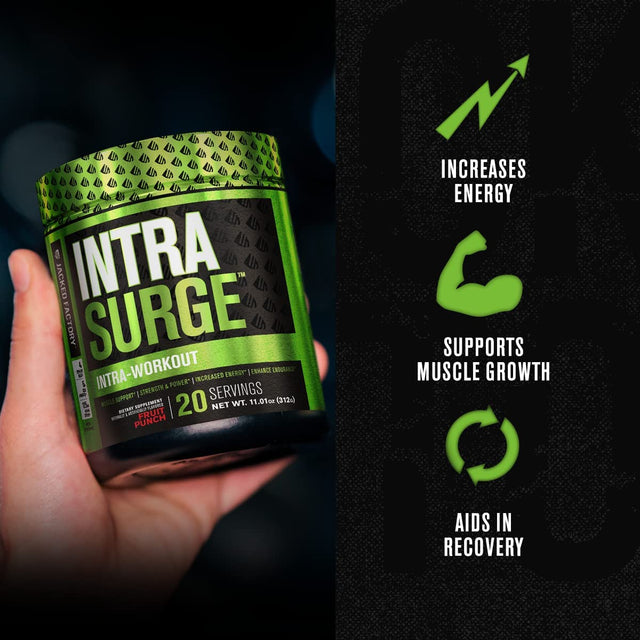 INTRASURGE Intra Workout Energy BCAA Powder - 6G BCAA Amino Acids, Natural Caffeine, 4G Citrulline Malate, and More for Muscle Building, Strength, Endurance, & Recovery - Fruit Punch, 20Sv