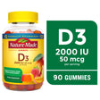 Nature Made Vitamin D3 2000 IU (50 Mcg) per Serving Gummies, Dietary Supplement for Bone and Immune Health Support, 90 Count