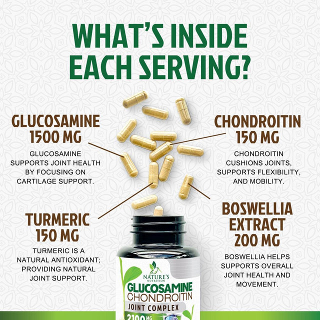 Glucosamine Chondroitin MSM Complex - Joint Support Supplement Turmeric & Boswellia, Triple Strength Glucosamine Capsules - Support for Joint Health & Mobility with Quercetin Bromelain - 180 Capsules