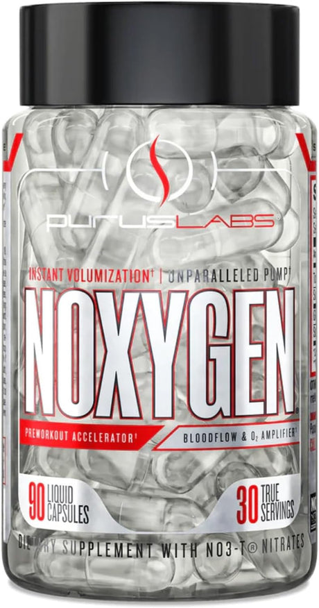 Purus Labs Noxygen Liquid Capsules Pre-Workout Accelerator | Nitric Oxide Pump Pills | Blood Flow & Oxygen Amplifier | 30 Servings, 90 Capsules