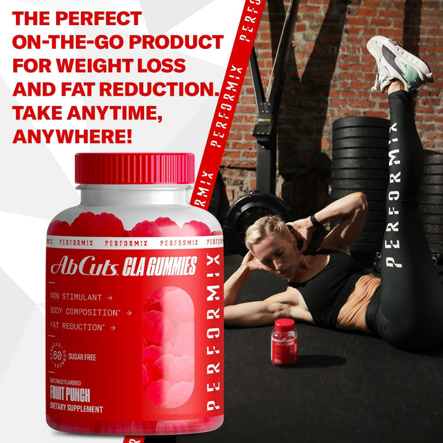 PERFORMIX Abcuts CLA Gummies - 60 Gummies, Fruit Punch - Non-Stimulant, Body Composition and Fat Reduction - Contains Omega 3, Flaxseed Oil & Vitamin E Sugar Free Healthy Metabolism