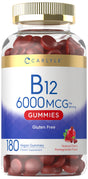 Vitamin B12 Gummies 6000Mcg | 180 Count | Natural Cherry Pomegranate Flavor | Vegan Formula | by Carlyle