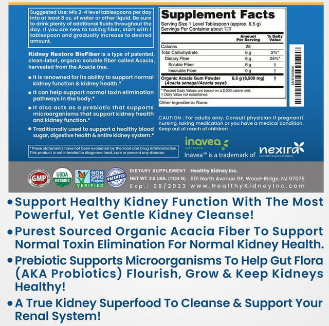 Healthy Kidney Kidney Restore Bio Fiber Restorative Support and Cleanse, 2.5 Lbs