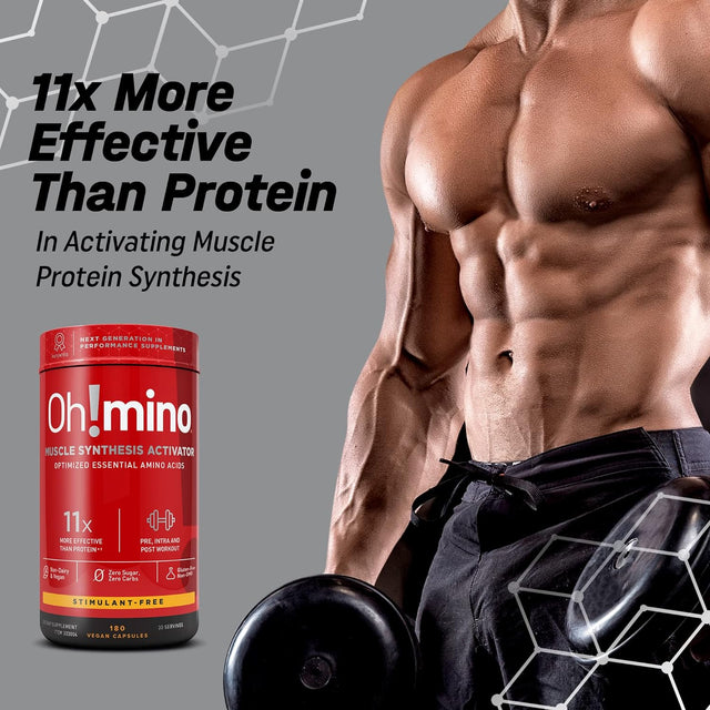 Oh!Mino Amino Acids Supplement, Ultimate Muscle Synthesis Activator, Pre and Post Workout Vitamins for Body Conditioning and Muscle Recovery, 180 Vegan Muscle Builder Capsules - Oh!Nutrition