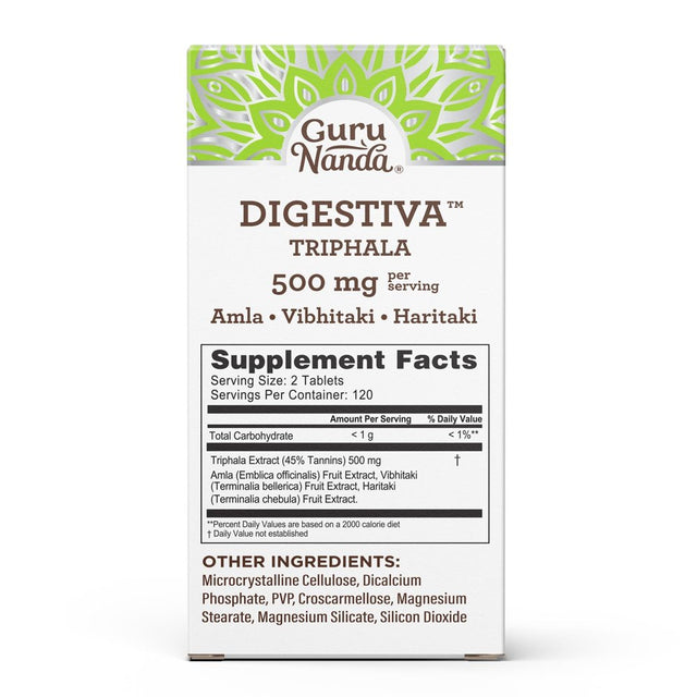 Gurunanda Digestiva Triphala Dietary Supplement Infused with Amla, Vibhitaki, and Haritaki for Digestion Cleansing - 500Mg