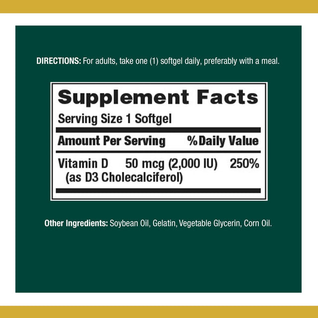 Nature'S Bounty Vitamin D3 Softgels, 50 Mcg, 2000 IU, 150 Ct