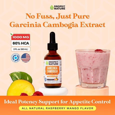 Garcinia Cambogia - Appetite Suppressant for Weight Loss - Stronger than Pills & Capsules (60% HCA) 4X Ultra Concentrated Liquid Supplement - Carb Blocker - 2 Fl. Oz. Natural Raspberry Mango