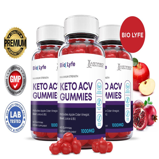 (3 Pack) Bio Lyfe Keto ACV Gummies 1000MG Dietary Supplement 180 Gummys