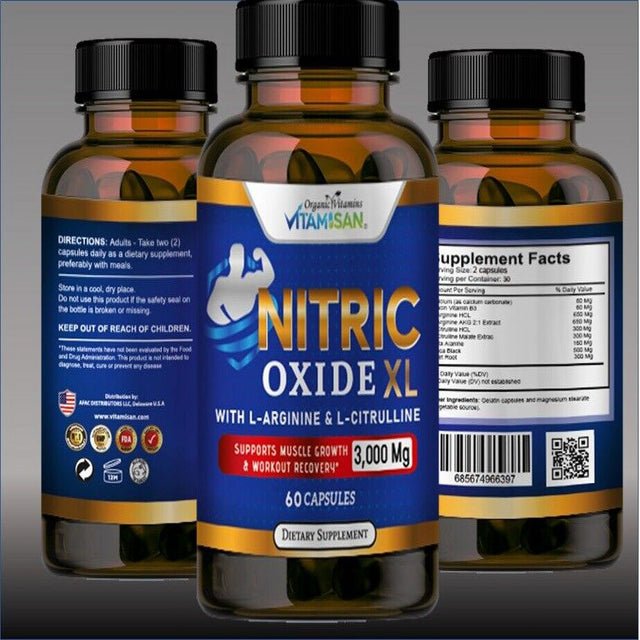 Nitric Oxide Booster Supplement W/L-Arginine 3000Mg Premium Workout Muscle Pump 60 Capsules