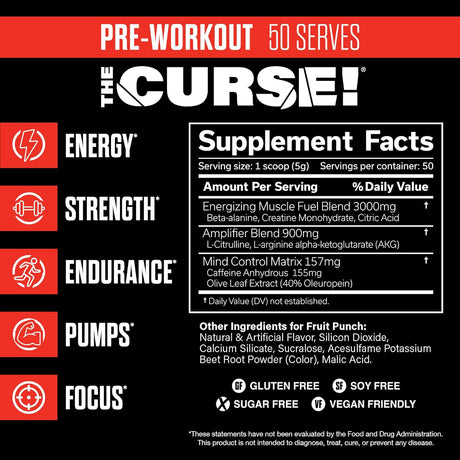 JNX SPORTS the Curse! Pre Workout Powder - Fruit Punch 50 Servings | Preworkout: Boost Strength, Energy + Focus for Men & Women | Caffeine, Beta-Alanine, Creatine & L-Citrulline