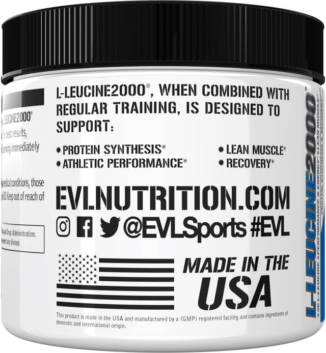 Evlution Nutrition L-Leucine2000, 2000Mg of Pure L-Leucine in Each Serving, Protein Synthesis, Recovery, Vegan, Gluten-Free, Unflavored Powder (100 Servings)