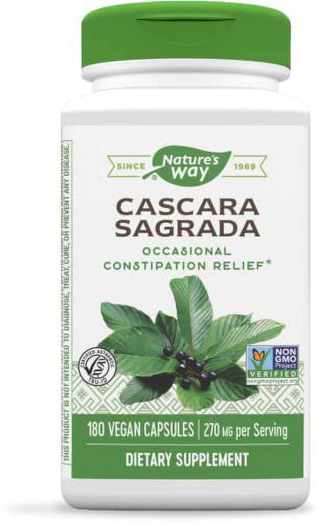 Natureâ€™S Way Cascara Sagrada Bark, Occasional Constipation Relief*, Non-Gmo Project Verified, 270 Mg per Serving, 180 Capsules