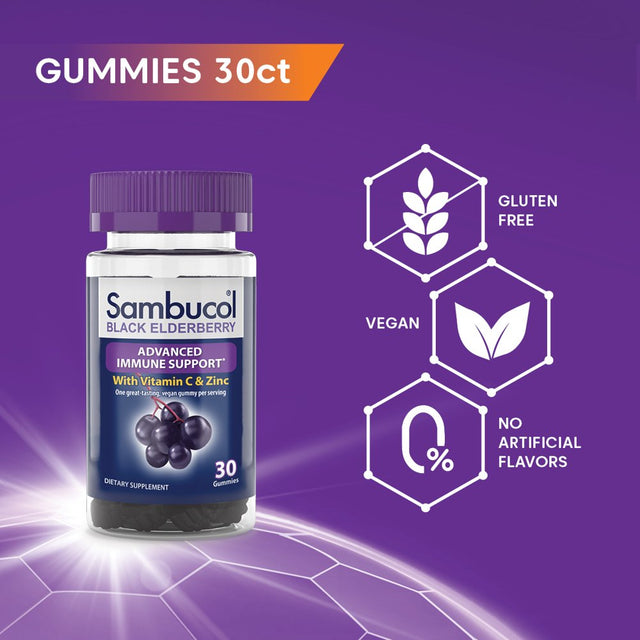 Sambucol Black Elderberry Immune Support Gummies with Vitamin C and Zinc - 30 Count