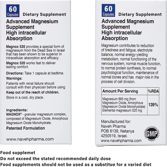 Magnox Magnesium Supplements for Muscle Relief 60 Magnesium Pills 520 Mg