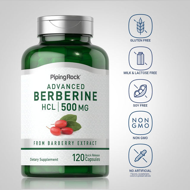 Berberine HCL 500Mg | 120 Capsules | Barberry Extract Supplement | Non-Gmo, Gluten Free | by Piping Rock