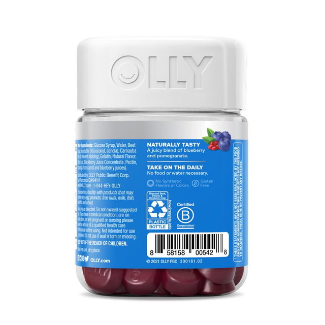 OLLY Glowing Skin Vitamin Gummy with Hyaluronic Acid, Supplement, Plump Berry, 50 Ct