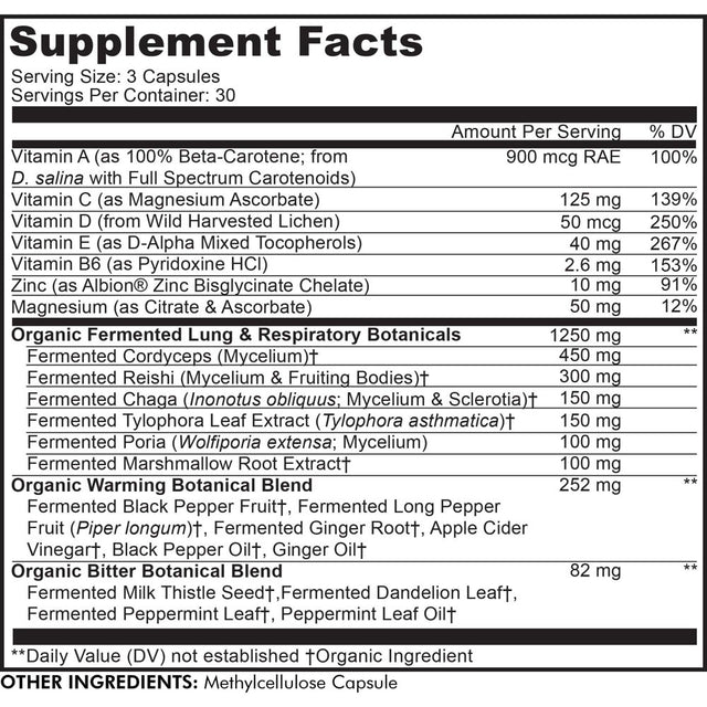 Codeage Lungs Vitamins, Milk Thistle, Zinc, Magnesium, Ginger, Mushrooms, Peppermint & Organic Herbs, 90 Ct