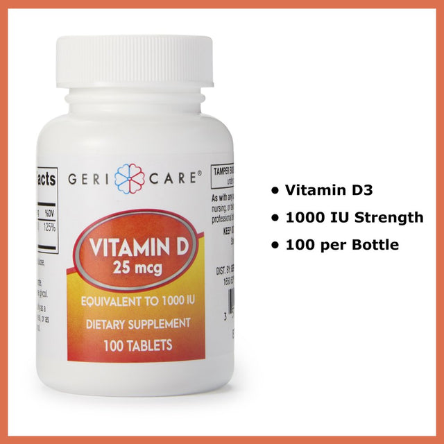 Geri-Care Vitamin D Tablet 1000 IU 876-01-GCP 1 Bottle, 100 per Bottle