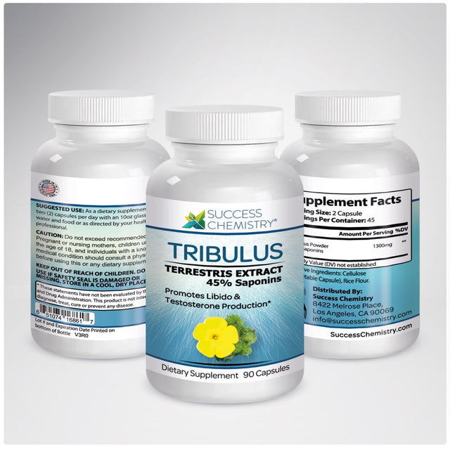 Tribulus by Success Chemistry. Natural Testosterone & Libido Booster for Men - High Strength Herbal Extract. Improves Stamina, Herbal Aphrodisiac & Mood Enhancer. Made in USA. Non-Gmo 90 Caps.