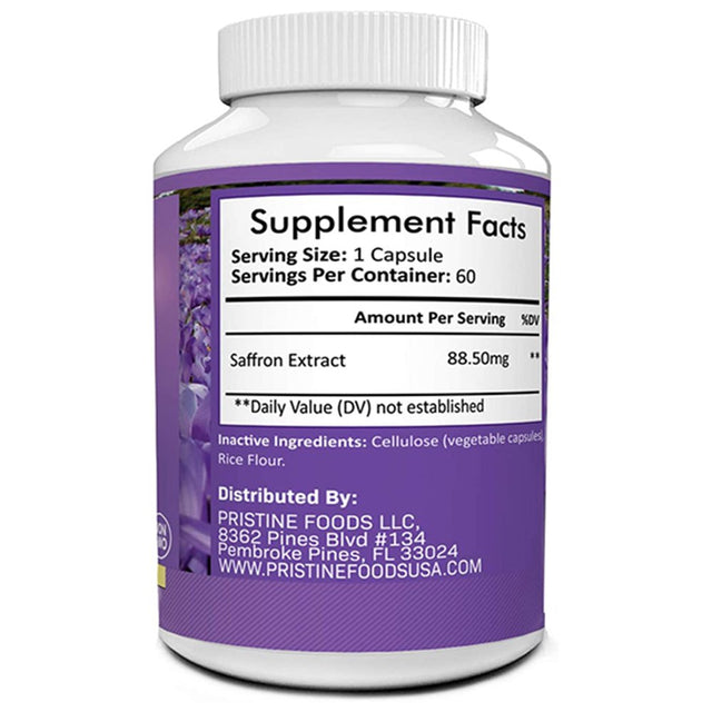 Pristine Foods Saffron Extract Supplement 88.5Mg - Natural Appetite Suppression, Healthy Weight Loss Pills - 2 Pack