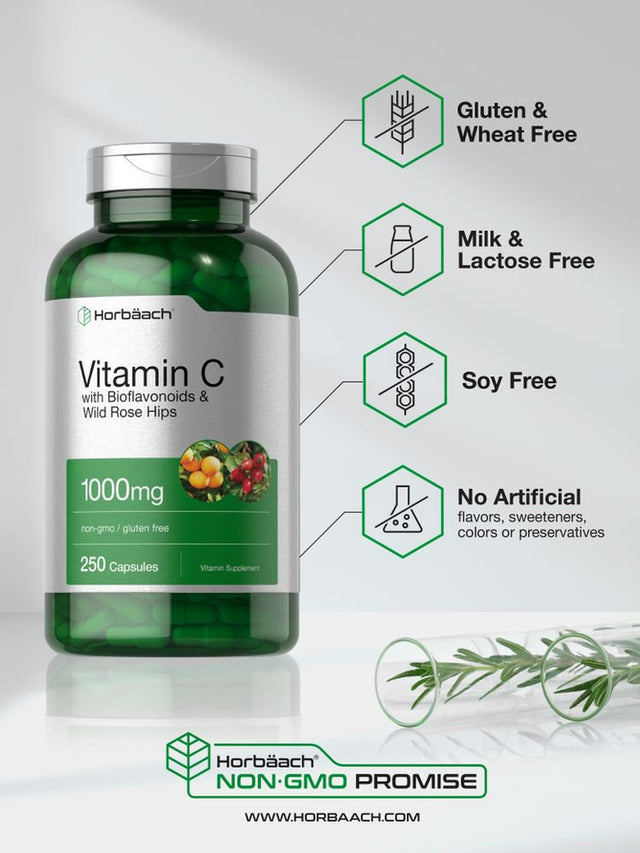 Vitamin C 1000Mg | 250 Capsules | with Bioflavonoids & Rose Hips | by Horbaach