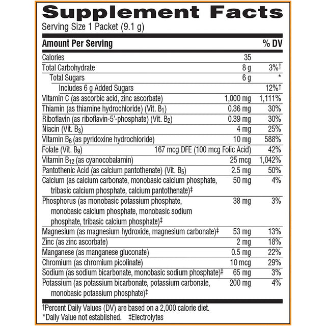 Emergen-C 1000Mg Vitamin C Powder, with Antioxidants, B Vitamins and Electrolytes for Immune Support, Caffeine Free Vitamin C Supplement Fizzy Drink Mix, Super Orange Flavor - 10 Count