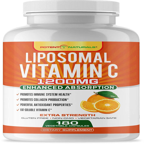 Liposomal Vitamin C 1200Mg - 180 Capsules - High Absorption, Fat Soluble Vitamin C, Supports Immune System, Powerful Antioxidant - Collagen Booster, anti Aging Skin Supplement, Lypo Spheric, Vegan