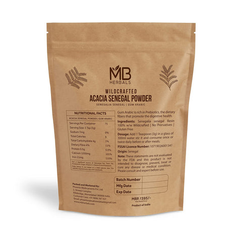 MB Herbals Acacia Gum Powder 227 Gram (8 Oz / 1/2 Lb) | Wildcrafted Acacia Senegal Powder | Acacia Fiber Powder | Gum Arabic Powder | Plant Based Edible Gum Powder | Origin: Senegal