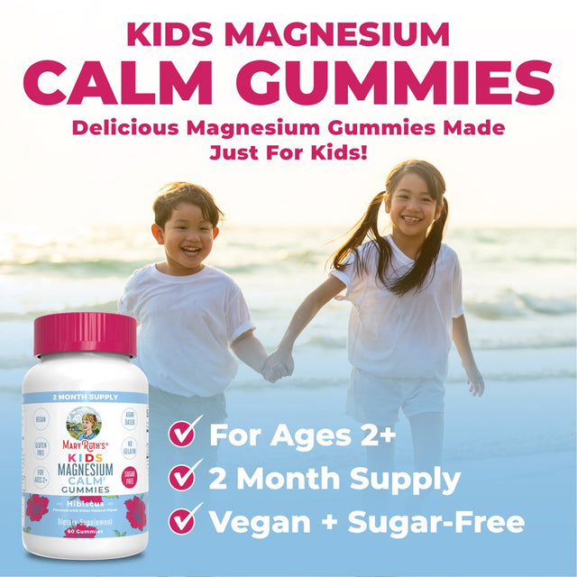 Maryruth Organics | Kids Magnesium Calm Gummies | Magnesium Supplement | Vegan, Non-Gmo, Sugar Free | 60 Count