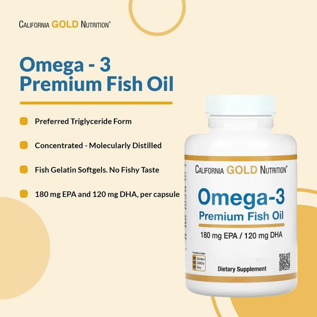 Omega-3 Premium Fish Oil by California Gold Nutrition, Concentrated Formula with EPA & DHA, Support for Optimal Lipid Profile & Immune System, Gluten Free, Non-Gmo, 240 Fish Gelatin Softgels