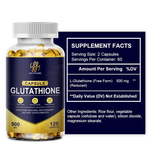 Imatchme Glutathione Supplement 500Mg - Anti-Aging, Boosting Immunity - 120 Capsules