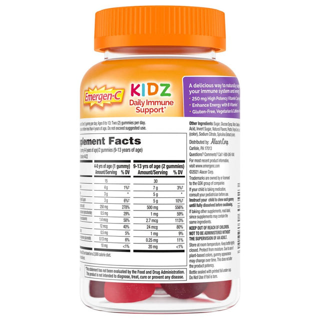 Emergen-C Kidz Vitamin C Immunity Supplement Gummies, Fruit Berry Flavors Gummy Candy, 132 Ct