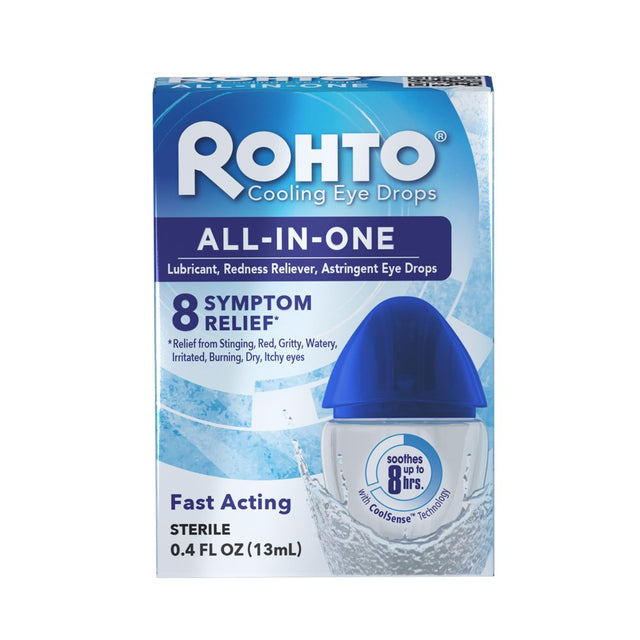 (2 Pack) Rohto® All-In-One Multi-Symptom Relief Cooling Eye Drops, 0.4 Fl Oz