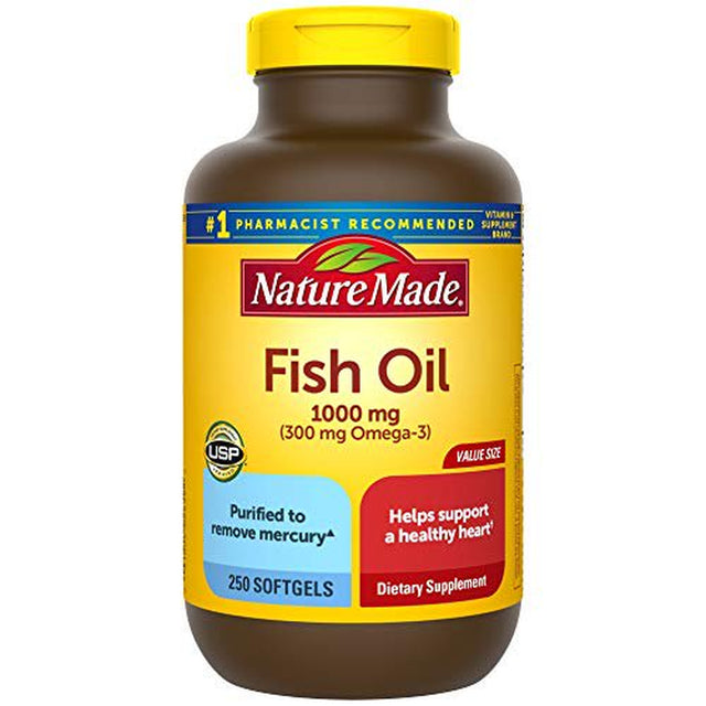 Nature Made Fish Oil 1000 Mg, 250 Softgels Value Size, Fish Oil Omega 3 Supplement for Heart Health