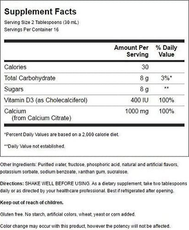 Nature'S Blend Liquid Calcium Citrate 1000Mg with D3 16 Fl Oz Liquid Blueberry