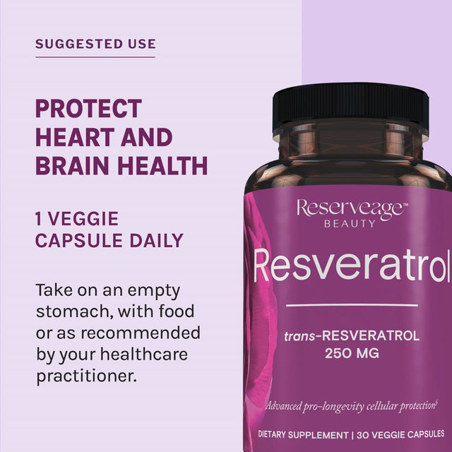 Resveratrol, 250 Mg, 30 Veggie Capsules, Reserveage Nutrition