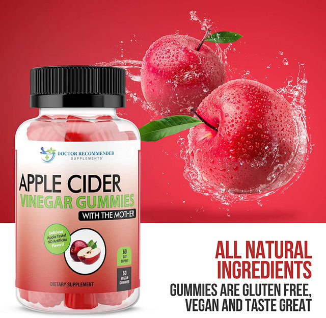 Apple Cider Vinegar Gummy Vitamins - 60 Day Supply of Apple Cider Vinegar Gummies with the Mother, B9, B12, Gluten-Free, Vegan, Non-Gmo ACV for Immunity & Boost Energy, Delicious Apple Flavor